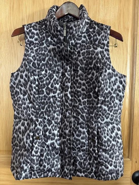 Charter Club Leopard Print Quilted Vest - Black & White - Picture 1 of 4